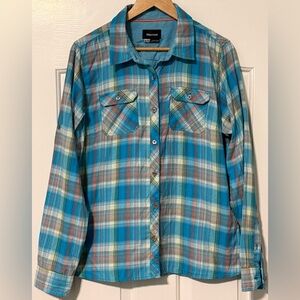 Marmot Women’s Plaid Button Up Shirt XL Blue Lightweight Hiking Outdoor Nylon